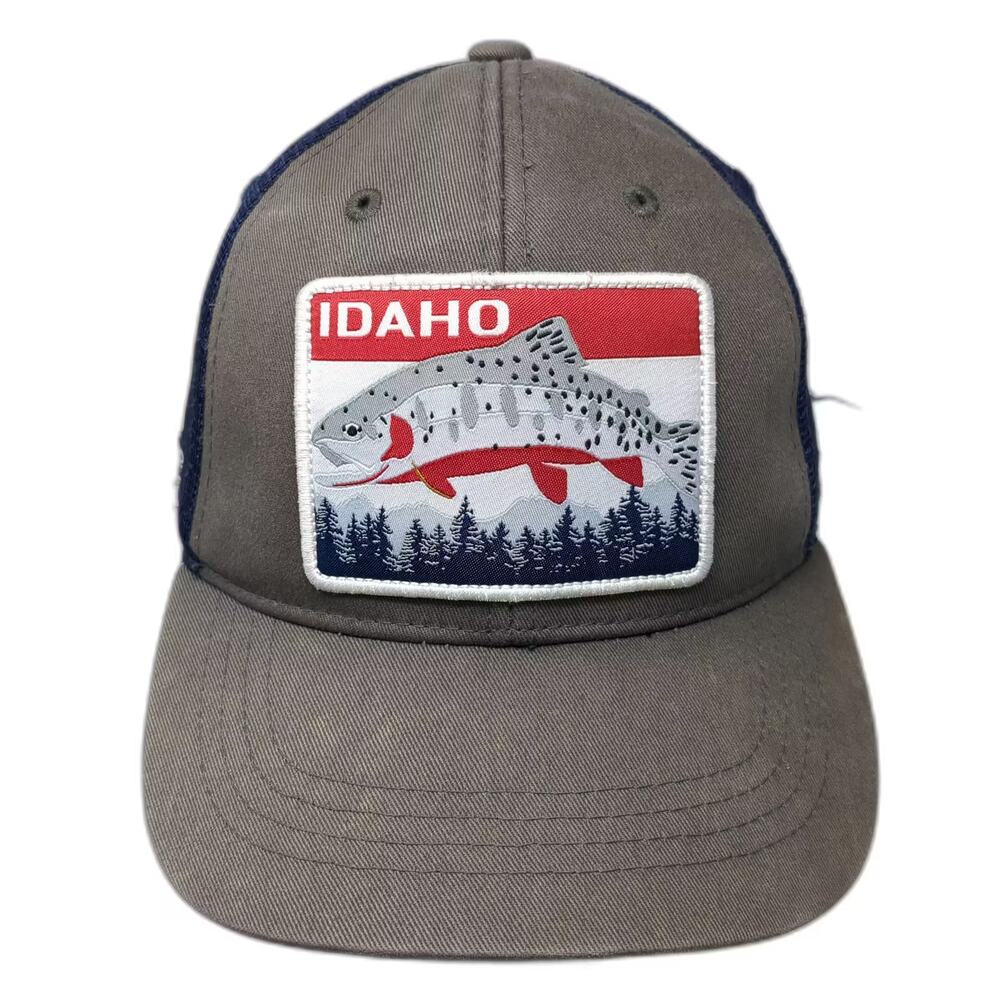 RepYourWater Trucker Hat Gray Blue Idaho Trout Fishing Patch Mesh OS Adjustable
